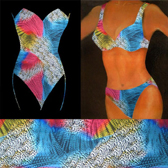 Nyomott mintás fürdőruha anyag - PINK/BLUE/YELLOW